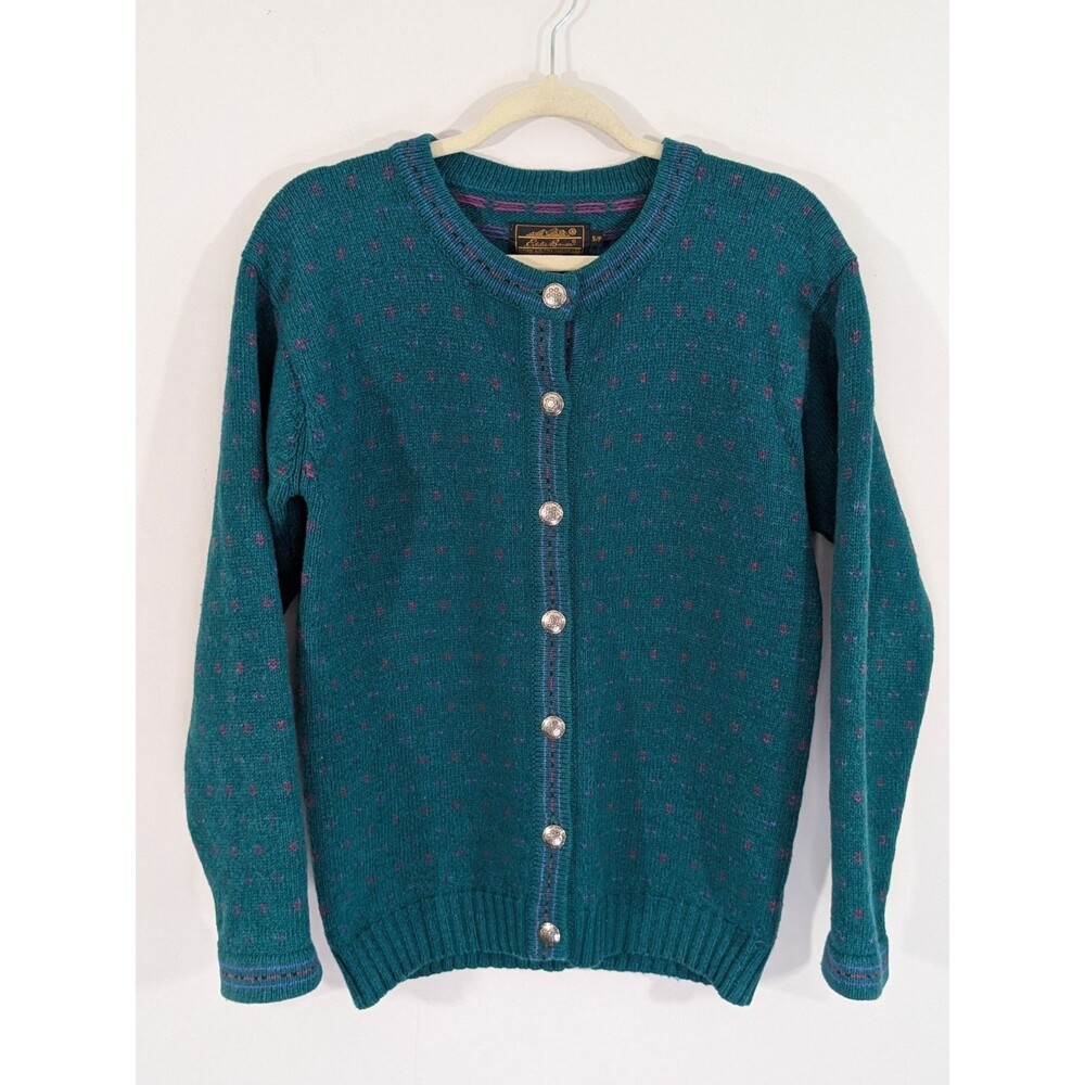Eddie Bauer Vtg Cottagecore Womens S Wool Fair Isle Birdseye Cardigan Sweater
